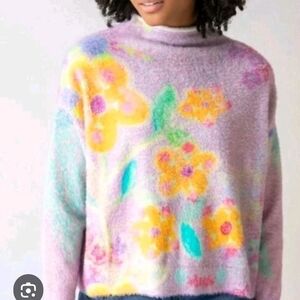 NATURAL LIFE Pastel Floral Turtleneck Sweater